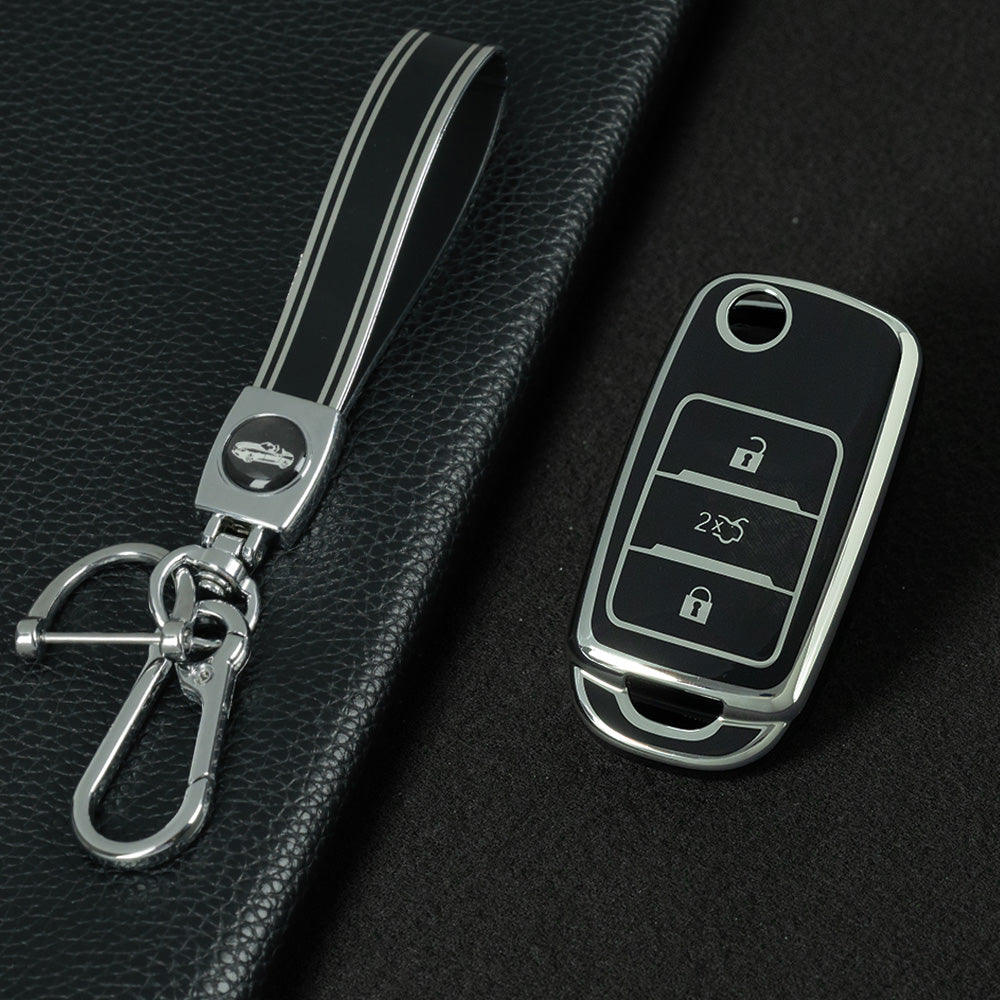 CHB1T1 Black-Silver Plating Car Key Cover For Premium Soft TPU Car Key Case Cover  CHANGAN Benben E-Star CS15 CS35 CS55 EADO LUMIN Key Rings Keychain Bag