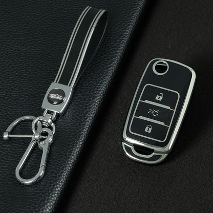 CHB1T1 Black-Silver Plating Car Key Cover For Premium Soft TPU Car Key Case Cover  CHANGAN Benben E-Star CS15 CS35 CS55 EADO LUMIN Key Rings Keychain Bag