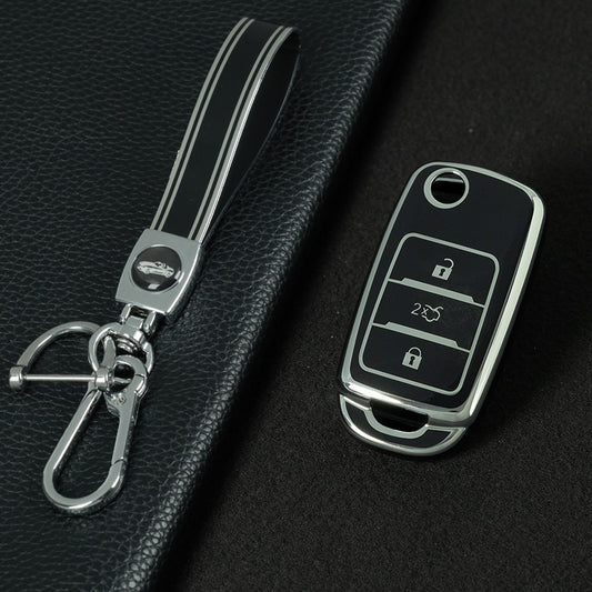 CHB1T1 Black-Silver Plating Car Key Cover For Premium Soft TPU Car Key Case Cover  CHANGAN Benben E-Star CS15 CS35 CS55 EADO LUMIN Key Rings Keychain Bag