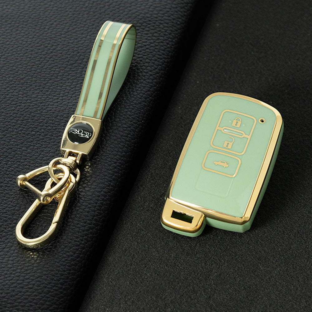 TOD1T1 Green-Gold Plating Soft TPU Remote Car Key Case for Toyota Camry Corolla RAV4 Highlander Avalon 2015 - 2017 4 Buttons Cover Shell Holder