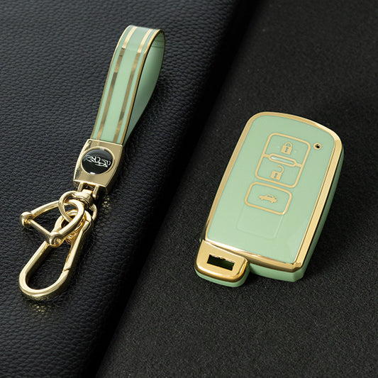 TOD1T1 Green-Gold Plating Soft TPU Remote Car Key Case for Toyota Camry Corolla RAV4 Highlander Avalon 2015 - 2017 4 Buttons Cover Shell Holder
