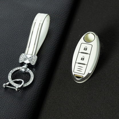 NIB1T1 White-Silver Plating Car Key Cover For Nissan X-Trail Qashqai Sylphy Altima