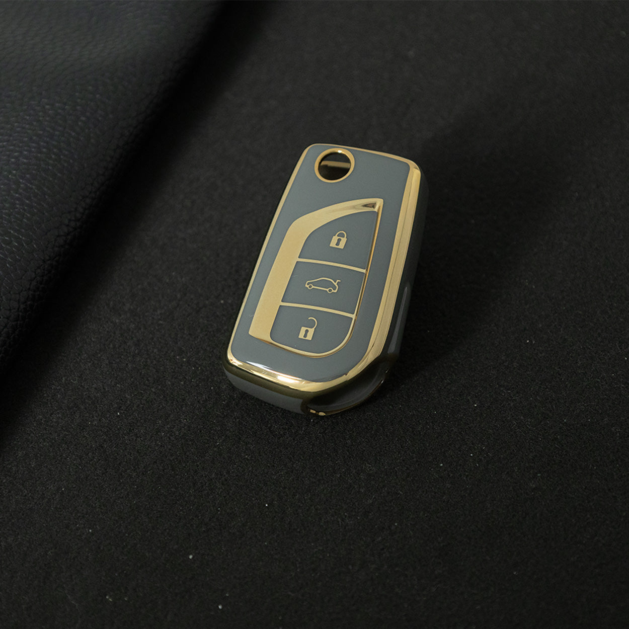 TOA1T1 Space Gray-Gold Plating Car Key Cover Premium Soft TPU Car Key Case Cover Shell for Toyota COROLLA camry LEVIN REIZ highlander RAV4 Fold Key Rings Keychain Bag