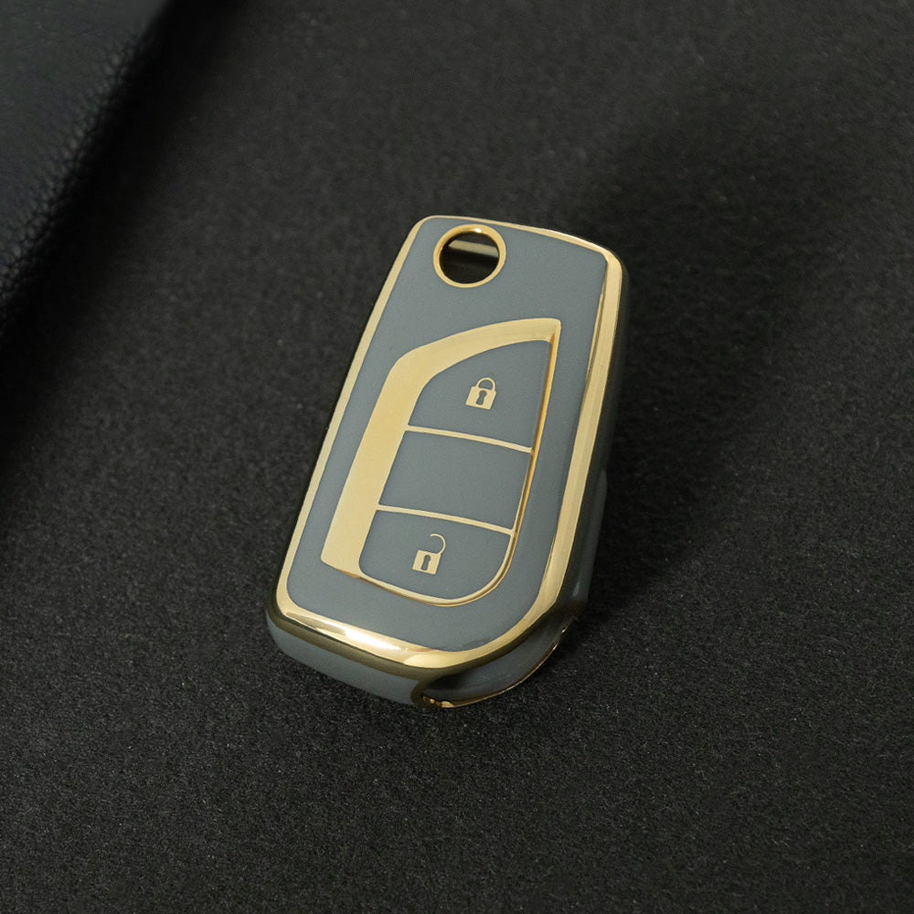 TOA2T1 Space Gray-Gold Plating Car Key Cover TPU Soft Cover Key Cases Suitable for toyota Carola Highlander New Reith RAV4 Car Key Cover