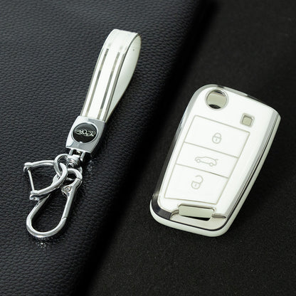 VOA1T1 White-Silver Plating Car Key Cover For Volkswagen Golf 3 buttons