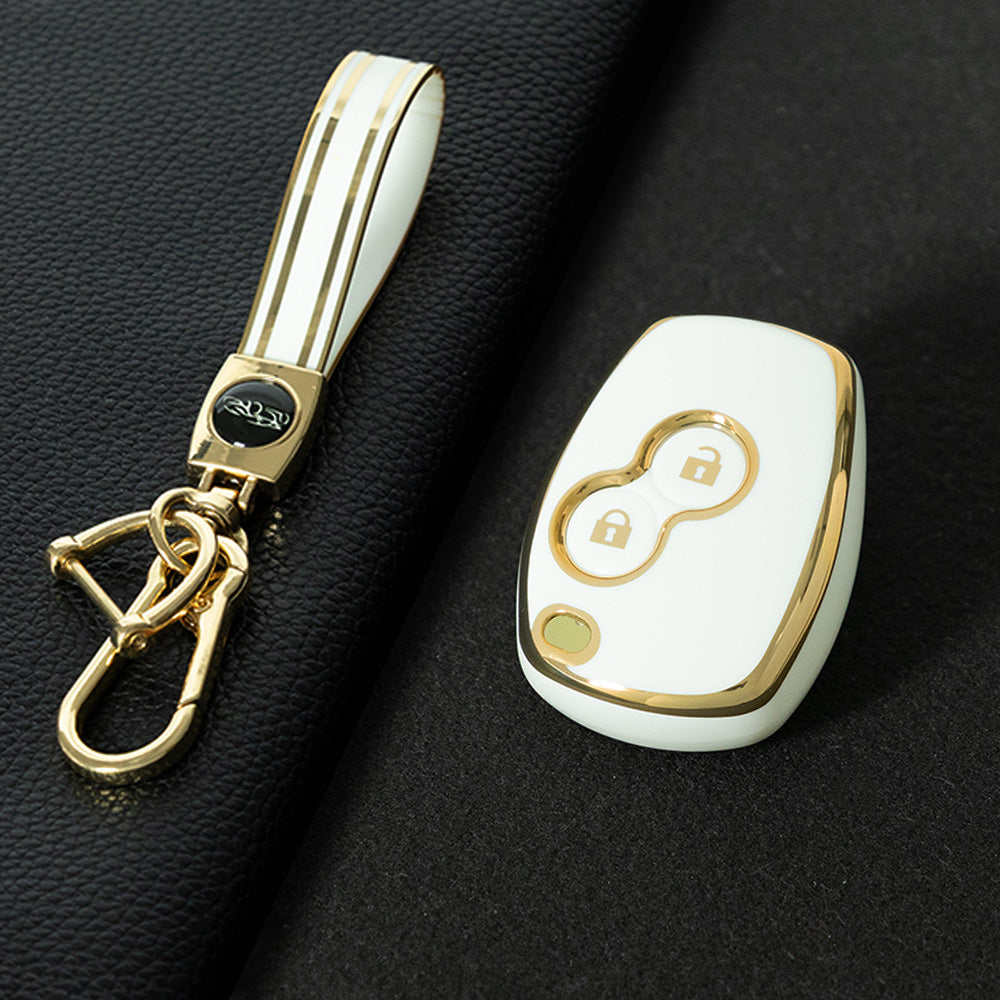 RED2T1 White-Gold Plating Car Key Cover New TPU Soft Fob Key Cover for 2 Buttons /3 Buttons Key Case Shell Cover for Renault Clio Kangoo Twingo Modus Languna