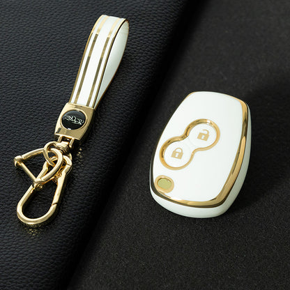 RED2T1 White-Gold Plating Car Key Cover New TPU Soft Fob Key Cover for 2 Buttons /3 Buttons Key Case Shell Cover for Renault Clio Kangoo Twingo Modus Languna
