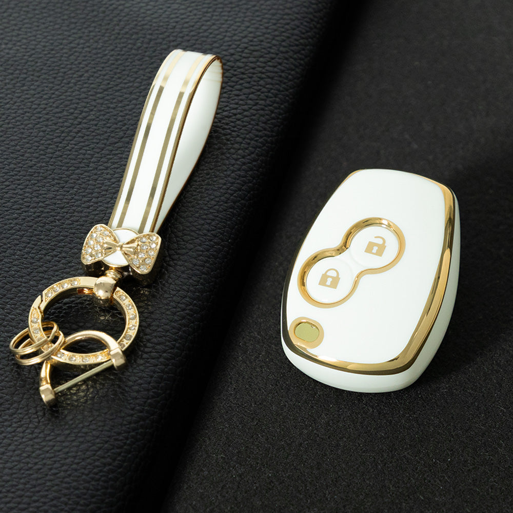 RED2T1 White-Gold Plating Car Key Cover New TPU Soft Fob Key Cover for 2 Buttons /3 Buttons Key Case Shell Cover for Renault Clio Kangoo Twingo Modus Languna