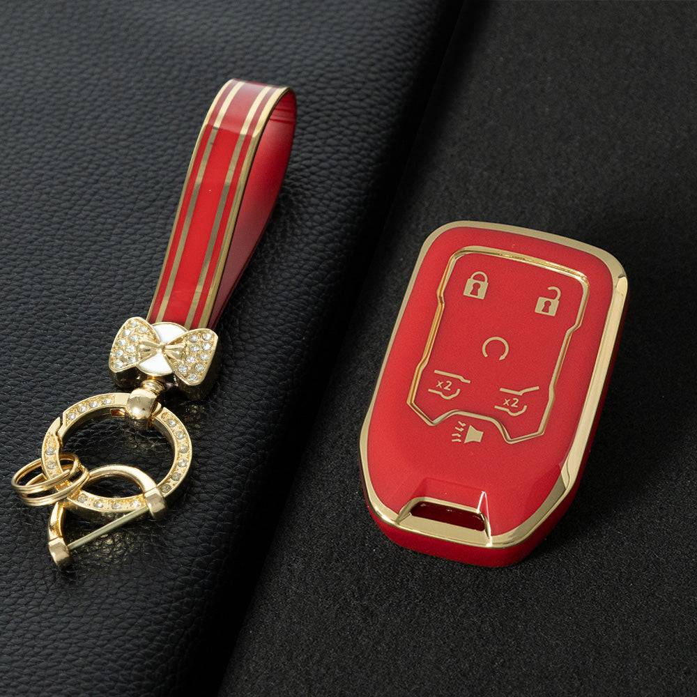 CEB2T1 Red-Gold Plating TPU Car Key Case Cover for Chevrolet Colorad Silverado GMC Sierra 1500