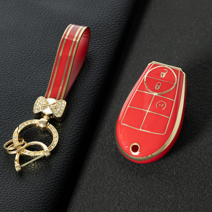 JEC3T1 Red-Gold Plating TPU Car Key Cover Case for Dodge Challenger Charger Magnum Journey Ram Jeep Commander Grand Cherokee Chrysler 300