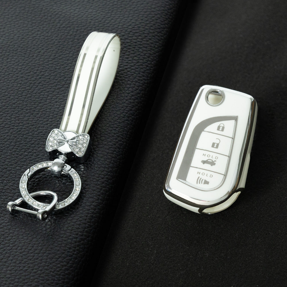 TOA5T1 White-Silver Plating TPU Protective Key Cover Case for Toyota New Corolla Camry RAV4 Avalon Izoa CHR Highlander Car Key Accessories