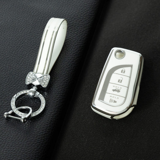 TOA5T1 White-Silver Plating TPU Protective Key Cover Case for Toyota New Corolla Camry RAV4 Avalon Izoa CHR Highlander Car Key Accessories