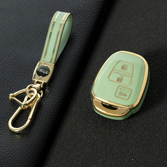 TOP1T1 Green-Gold Plating TPU Car Key Cover Case for Toyota Corolla Camry Prado Highlander Auto Key case for Toyota 3 Buttons Key