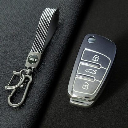 AUD1T1 Gradient Gray Car Key Cover For Audi Q3 Q7 Q5 TT Q2L A3 A1 Fold Key Rings Keychain Bag