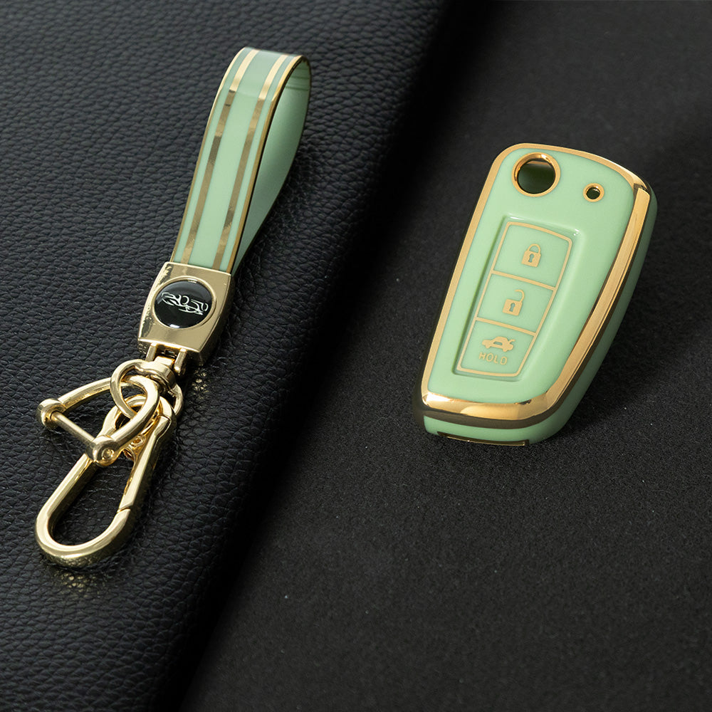 NIC1T1 Green-Gold Plating Car Key Cover Soft TPU Car Remote Key Case Cover Shell for Nissan X-Trail Qashqai J11 Juke Murano Micra Tiida Maxima Altima Kicks Accessories