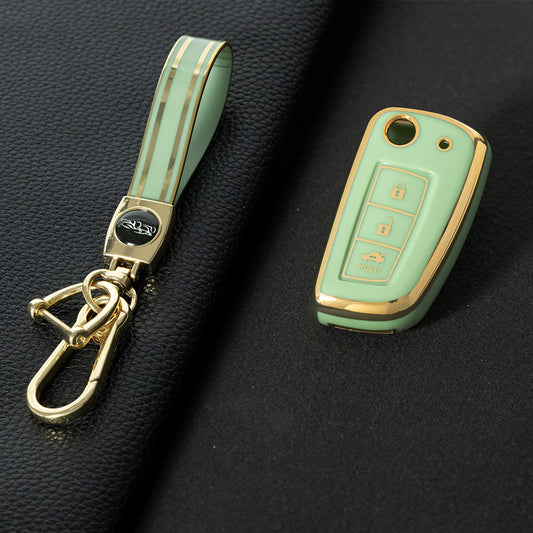 NIC1T1 Green-Gold Plating Car Key Cover Soft TPU Car Remote Key Case Cover Shell for Nissan X-Trail Qashqai J11 Juke Murano Micra Tiida Maxima Altima Kicks Accessories