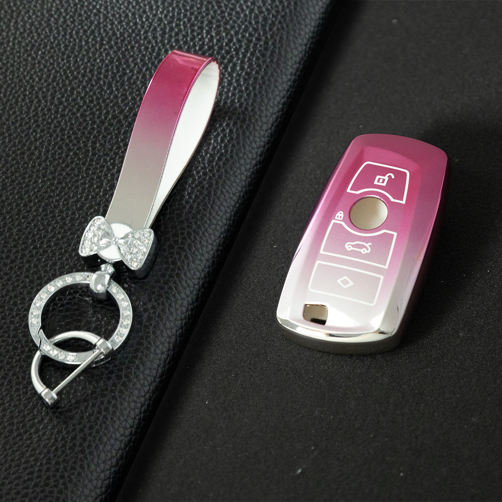 BMC1T1 Gradient Pink Car Key Cover BMW Car Key Case Cover TPU Flip Remote Accessory for 1 2 3 4 5 6 7 X3 X4 X5 X6 F36 F25 F26 F30 F34 F10 F07 F20 Z10 G30