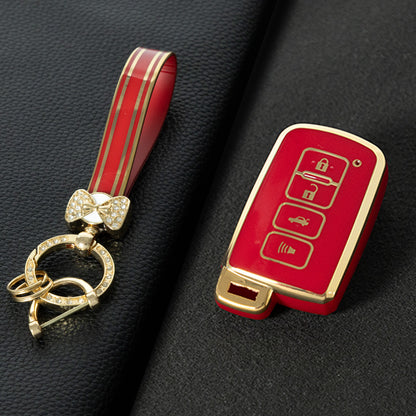 TOD4T1 Red-Gold Plating For Toyota Camry TPU Car Key Case Cover Bag Shell Fob Protector 4 Button