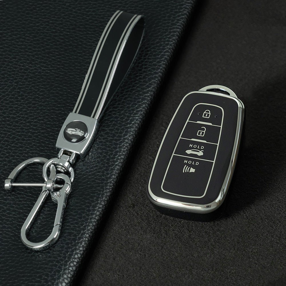TOB4T1 Black-Silver Plating Car Key Cover For Toyota Prius Camry Corolla C-HR CHR RAV4 Prado Izoa Levin Avalon 2018 2019 2020 Car Key Case Shell Cover Protector