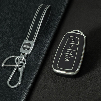 TOB4T1 Black-Silver Plating Car Key Cover For Toyota Prius Camry Corolla C-HR CHR RAV4 Prado Izoa Levin Avalon 2018 2019 2020 Car Key Case Shell Cover Protector