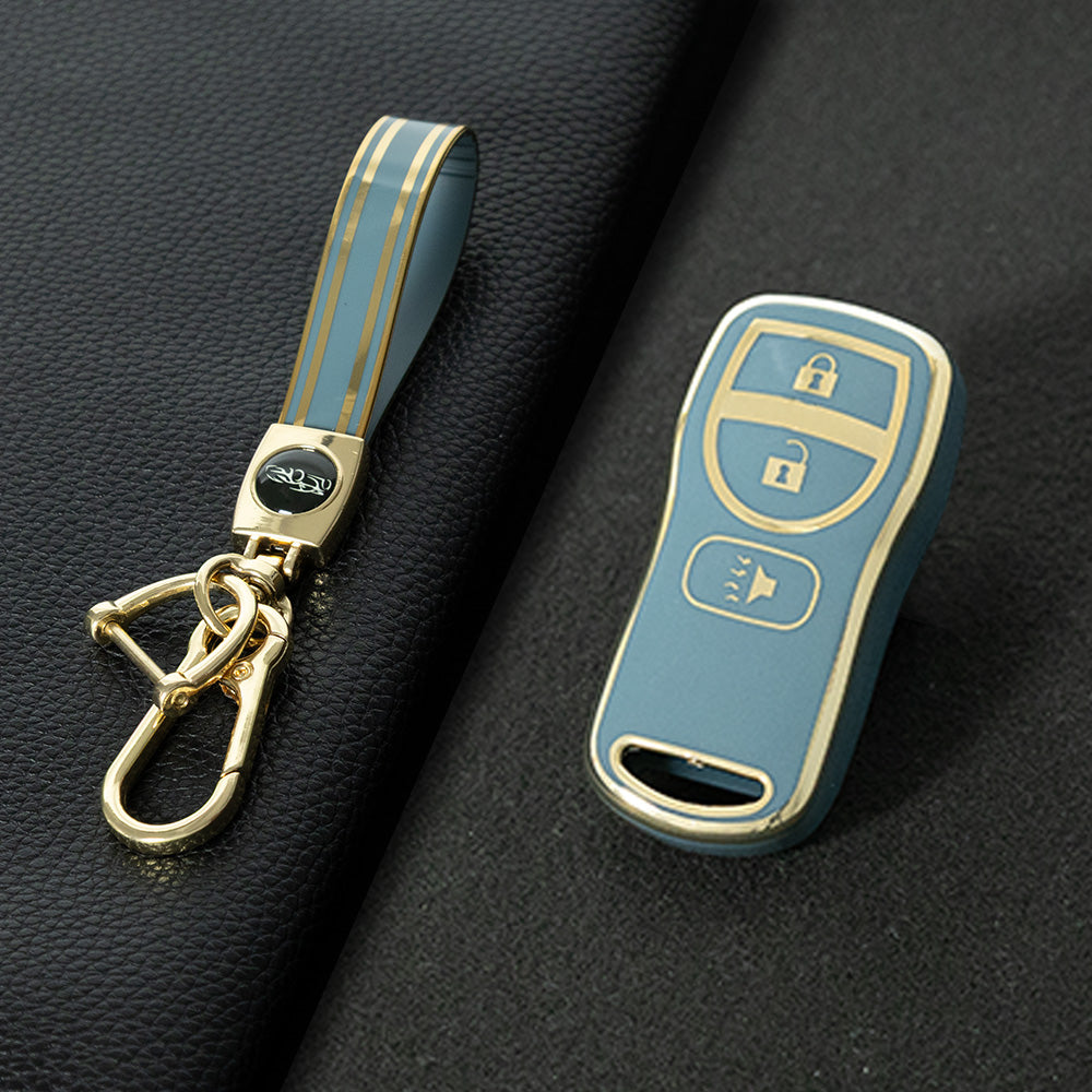 NIJ1T1 Granny Grey-Gold Plating TPU Car Key Cover for Nissan 350Z Maxima Sentra Armada Titan Kicks Murano