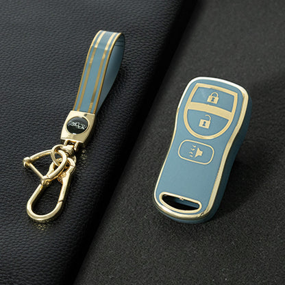 NIJ1T1 Granny Grey-Gold Plating TPU Car Key Cover for Nissan 350Z Maxima Sentra Armada Titan Kicks Murano