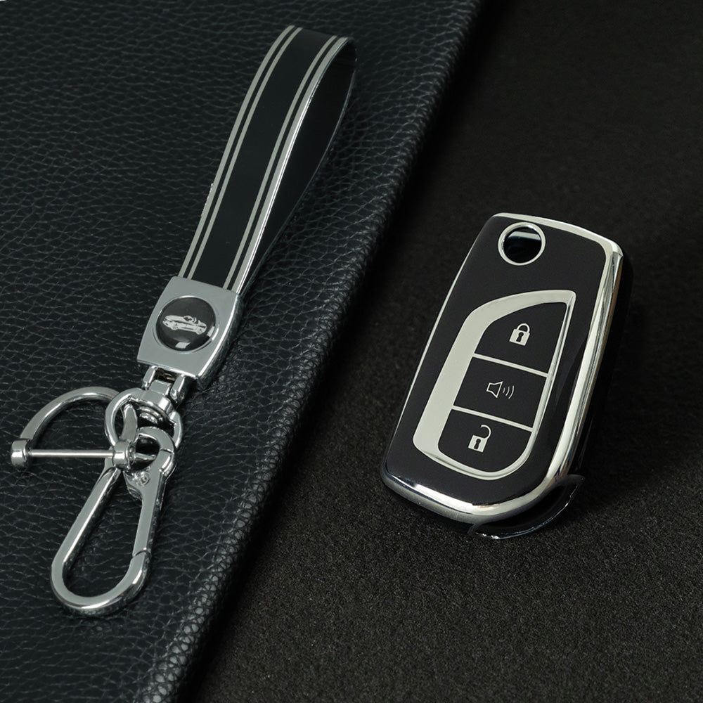 TOA4T1 Black-Silver Plating TPU Car Key Case Cover for Toyota Hilux Yaris RAV4 Corolla Avensis Aygo Verso Scion TC Auris