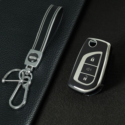 TOA4T1 Black-Silver Plating TPU Car Key Case Cover for Toyota Hilux Yaris RAV4 Corolla Avensis Aygo Verso Scion TC Auris