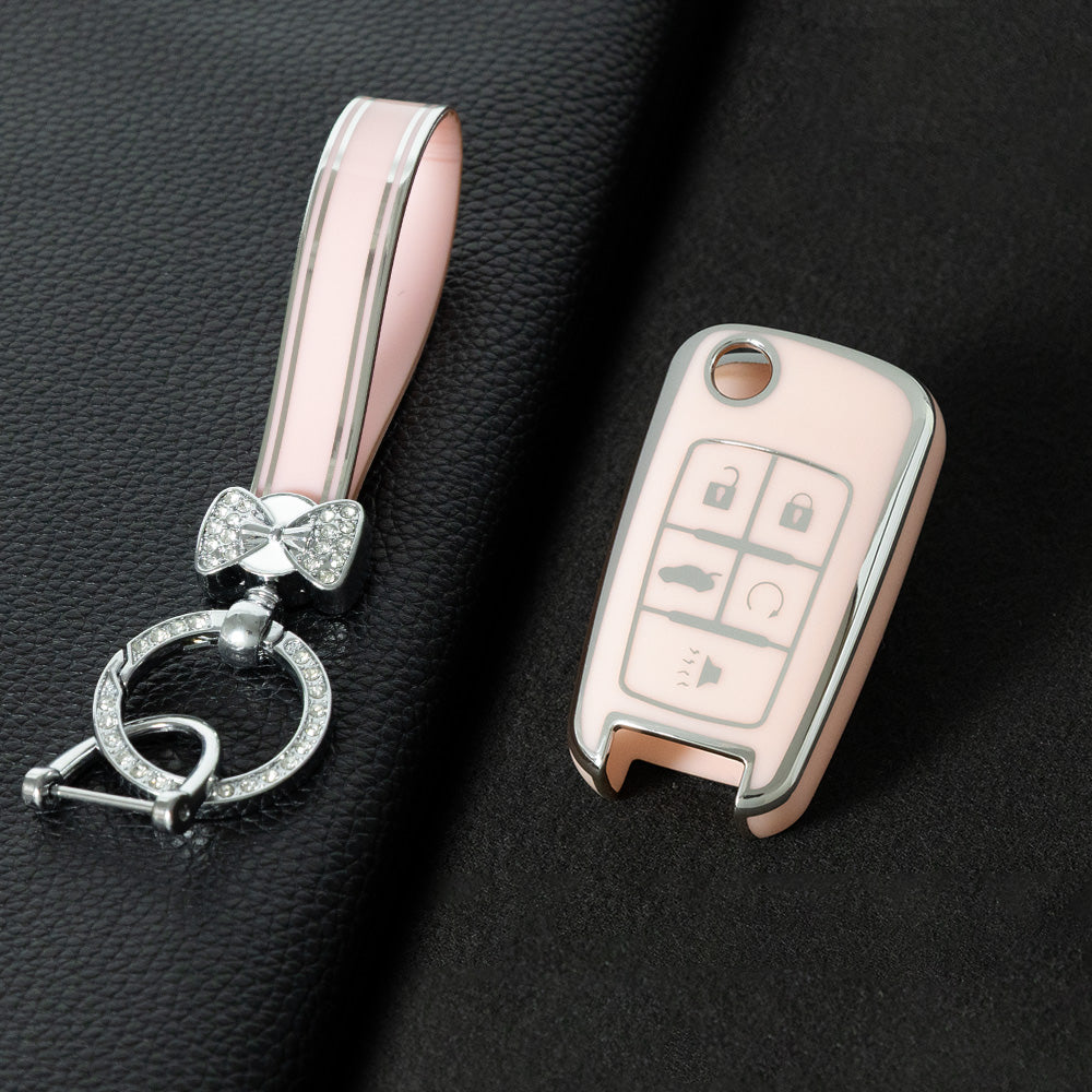 CED5T1 Pink-Silver Plating 5-Button TPU Key Cover for Chevrolet Cruze Camaro Buick Regal Excelle, Protective Key Case