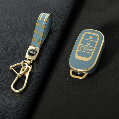 HOB1T1 Granny Grey-Gold Plating Car Key Cover For Honda Civic Accord HR-V CR-V CRV 2021 2022 2023 5Buttons Auto Shell Fob Holder TPU Car Key Case Cover Keychain Accessories