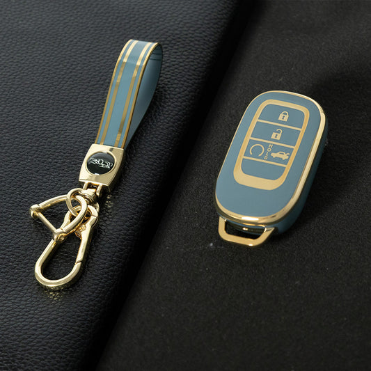 HOB1T1 Granny Grey-Gold Plating Car Key Cover For Honda Civic Accord HR-V CR-V CRV 2021 2022 2023 5Buttons Auto Shell Fob Holder TPU Car Key Case Cover Keychain Accessories