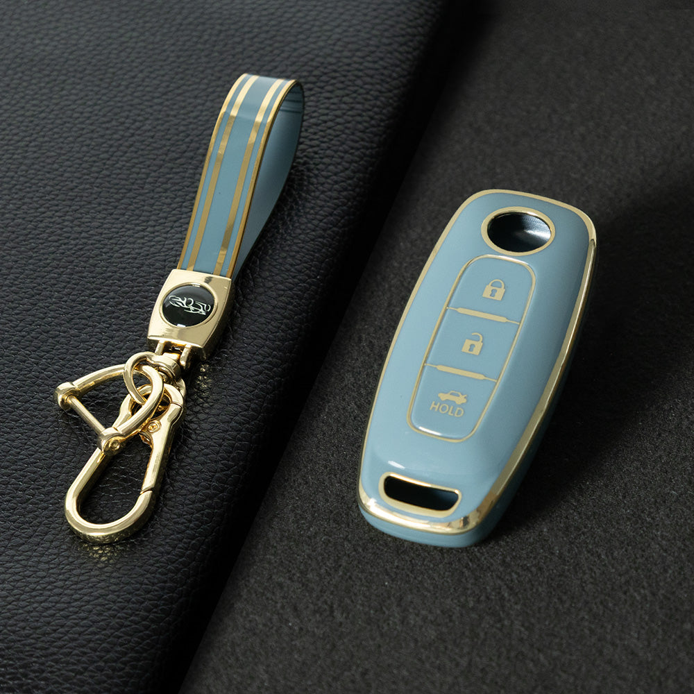 NIA2T1 Granny Grey-Gold Plating TPU Car Key Cover Car Key Case for Nissan Altima Murano Sentra Rogue Armada Pathfinder Infiniti FX35