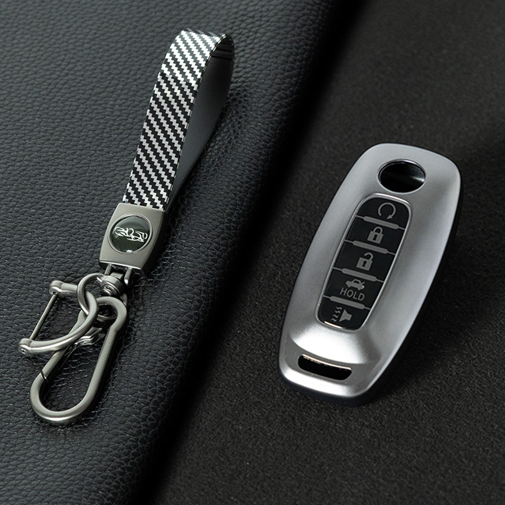 NIA3T1 Black-Metal Gray Plating TPU Car Key Cover Soft Key Shell Fob Holder Suitable for Nissan Sylphy Bluebird Teana X-Trail Murano GTR