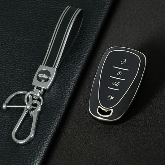 CEA2T1 Black-Silver Plating Car Key Cover For CHEVROLET Cruze Spark Camaro Volt Bolt Trax Malibu Captiva Equinox Trax Tracker AVEO Lova TPU Car Key Case Key Cover