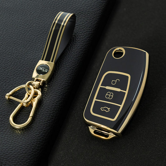 FOE1T1 Black-Gold Plating Car Key Cover TPU Car Key Case Cover for Ford Fusion Mondeo Mustang F150 F250 F350 Explorer Edge 2015 2016 2017 2018 2019 Accessories