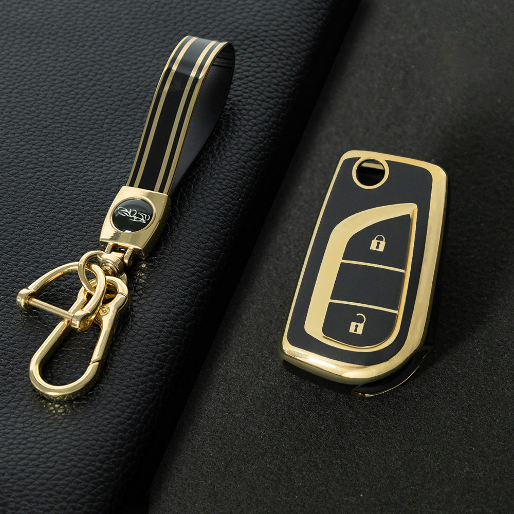 TOA2T1 Black-Gold Plating Car Key Cover TPU Soft Cover Key Cases Suitable for toyota Carola Highlander New Reith RAV4 Car Key Cover