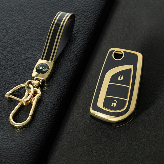 TOA2T1 Black-Gold Plating Car Key Cover TPU Soft Cover Key Cases Suitable for toyota Carola Highlander New Reith RAV4 Car Key Cover