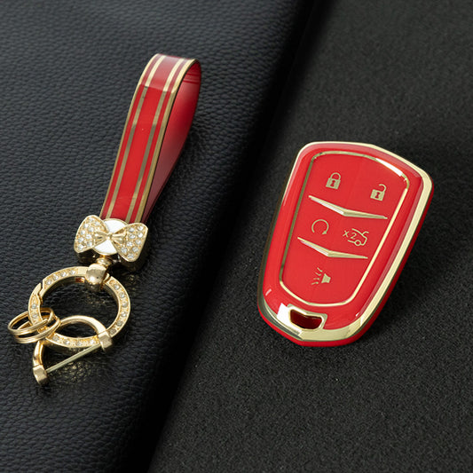 CAA2T1 Red-Gold Plating Car Key Cover Suitable for Cadillac Keycase Xt5 Xt4 Xt6 Ct5 Ct6 Ct4 Xts Shell Atsl Car Key Bag keychain