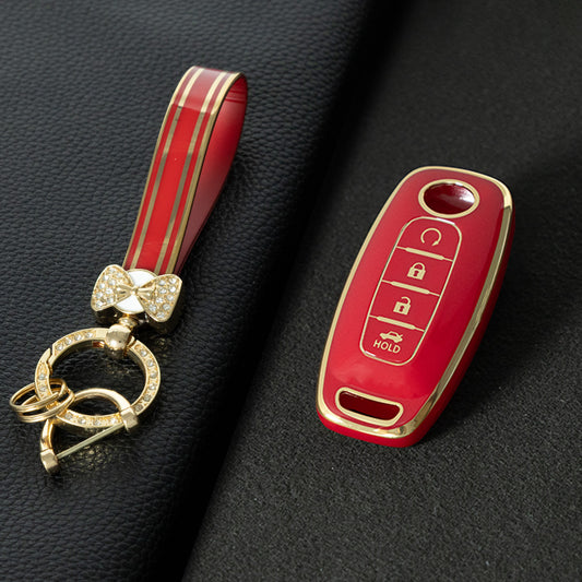 NIA7T1 Red-Gold Plating TPU Car Key Cover Fob Holder Suitable for Nissan Sylphy Bluebird Teana X-Trail Murano GTR