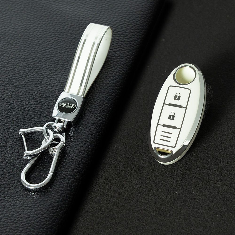 NIB1T1 White-Silver Plating Car Key Cover For Nissan X-Trail Qashqai Sylphy Altima