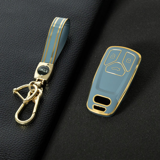 AUA1T1 Granny Grey-Gold Plating Car Key Cover For Audi A6 A5 Q7 S4 S5 A4 B9 Q7 A4L 4M 8W Q5 TT TTS RS 8S Coupe 2016 2017 2018 Accessories Fashion TPU Car Key Case Cover