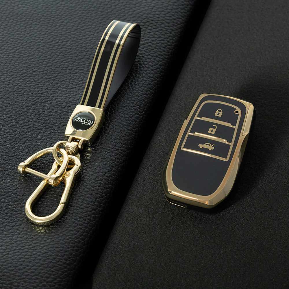 TOC1T1 Black-Gold Plating Car Key Cover For TPU Soft Car Key Fob Cover Smart Key Shell Case Protector Suitable for Toyota Corolla Camry Levin RAV4 Reiz