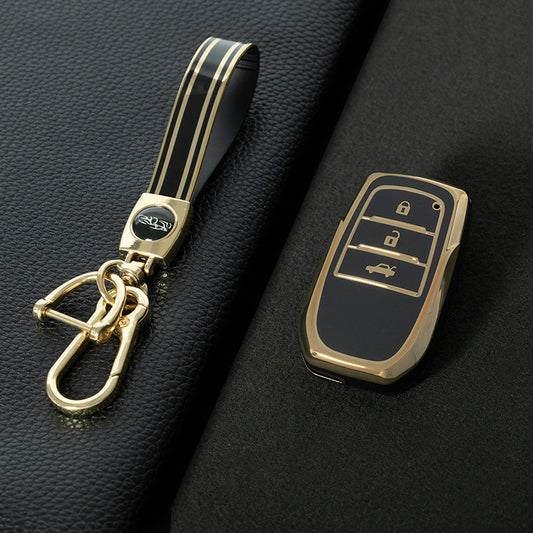 TOC1T1 Black-Gold Plating Car Key Cover For TPU Soft Car Key Fob Cover Smart Key Shell Case Protector Suitable for Toyota Corolla Camry Levin RAV4 Reiz