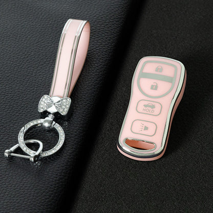 NIJ2T1 Pink-Silver Plating TPU Car Key Cover for Nissan 350Z Maxima Sentra Armada Titan Kicks Murano