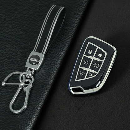CAB2T1 Black-Silver Plating TPU Car Key Case for Cadillac ATS-L XTS XT4 XT5 XT6 CTS CT6 ATS 28T SRX Escalade