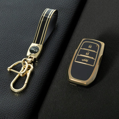 TOC1T1 Black-Gold Plating Car Key Cover For TPU Soft Car Key Fob Cover Smart Key Shell Case Protector Suitable for Toyota Corolla Camry Levin RAV4 Reiz