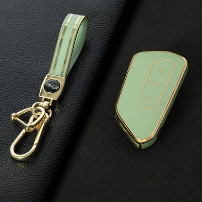 VOC1T1 Green-Gold Plating Car Key Cover For Volkswagen Golf 8 MK8 ID3 ID4 Cupra Skoda Octavia A8 SEAT Leon MK4 Formentor Tarraco