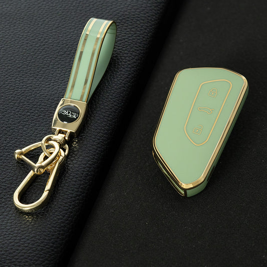 VOC1T1 Green-Gold Plating Car Key Cover For Volkswagen Golf 8 MK8 ID3 ID4 Cupra Skoda Octavia A8 SEAT Leon MK4 Formentor Tarraco