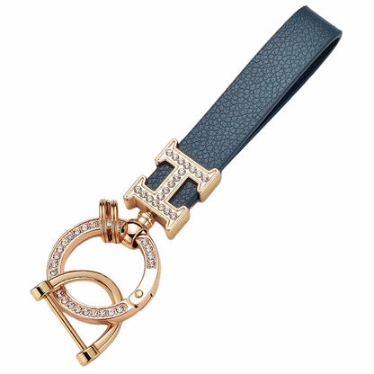 New Creative H-Shaped Diamond-Encrusted Eco-friendly Leather Keychain for Car
