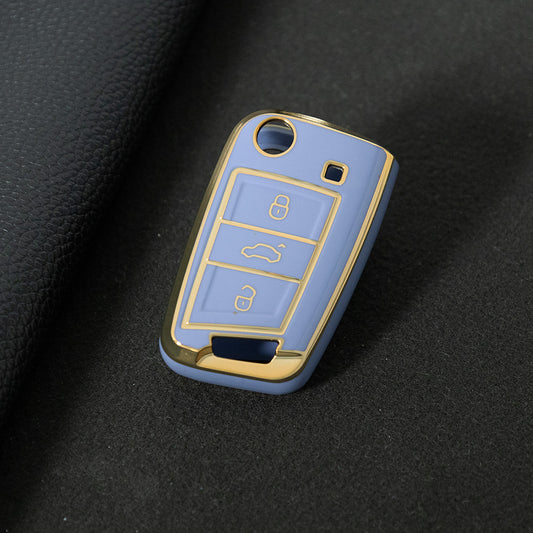 VOA1T1 Blue-Gold Plating Car Key Cover For Volkswagen Golf 3 buttons